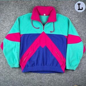 Vintage 90’s Fleece Colorful Retro Quarter Zip Fleece Jacket